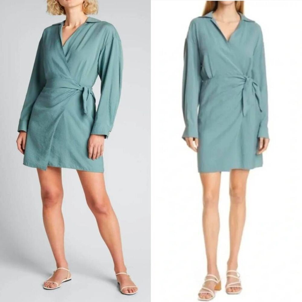 Vince Green Wrap Shirt Dress M $365 NWT